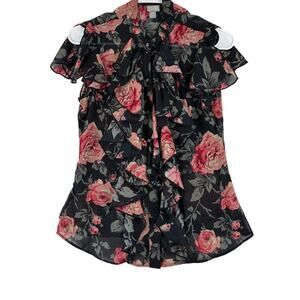 Converse One Star Cap Slit Sleeve Ruffle Blouse Women's XS Sheer Floral Feminine